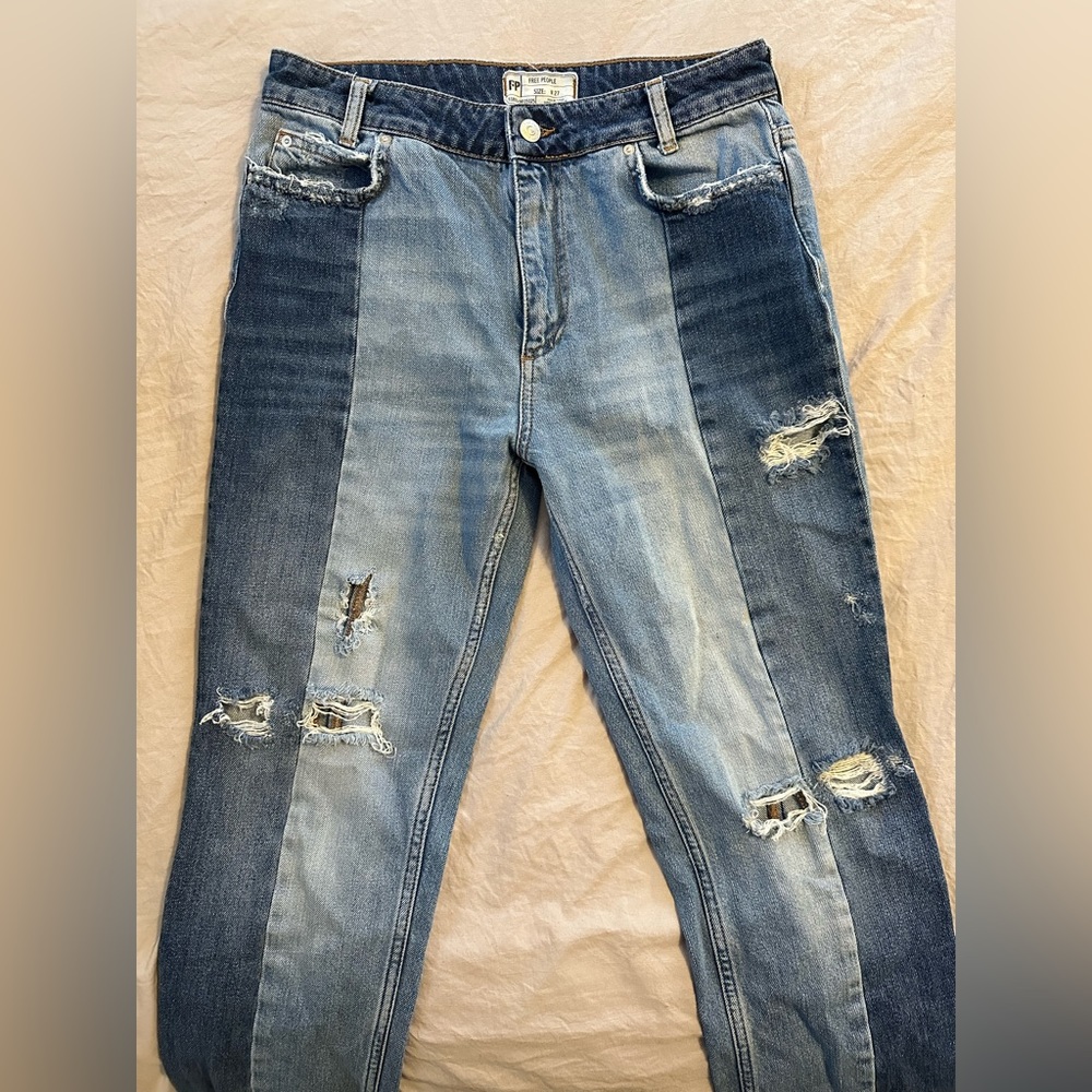 Free People high waisted two-tone jeans